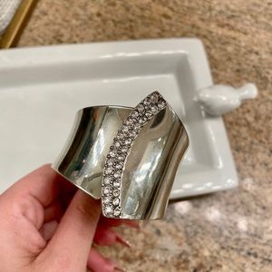 Silver Womans Vintage Bejeweled Bohemian Style Cuff Bracelet